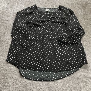 Faded Glory Tunic Blouse Womens 2XL Black White Polka Dot Roll Tab Sleeve Casual